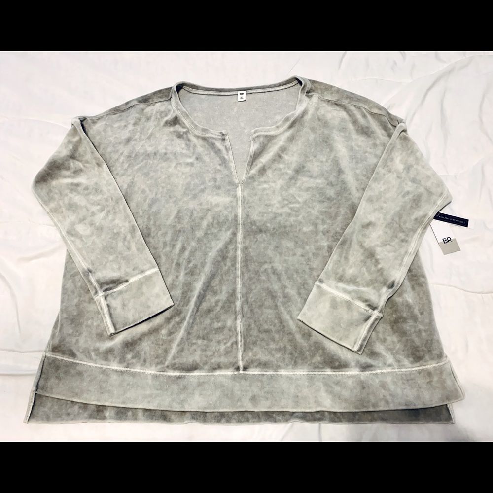 BP Grey Velour Sweatshirt/Top with V-neck. NWT